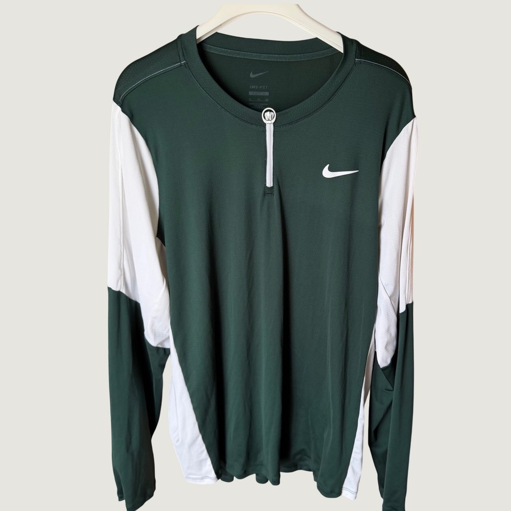 Nike Dri-FIT Slim Fit Quarter Zip Training Top Green White Colorblock, XL